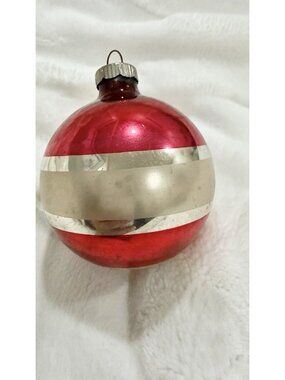 Shiny Brite Red Silver Striped Glass Christmas Ball Ornament Vintage MCM USA